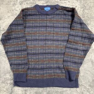 Towncraft Striped Crew Neck Sweater Mens Medium Blue Grey Textured 69906